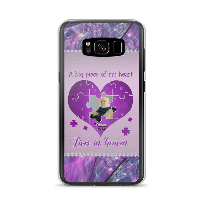 Custom Personalized Memorial Photo Phone Case - Memorial Gift Idea for Father's Day -  A Big Piece Of My Heart Lives In Heaven - Case for iPhone/Samsung