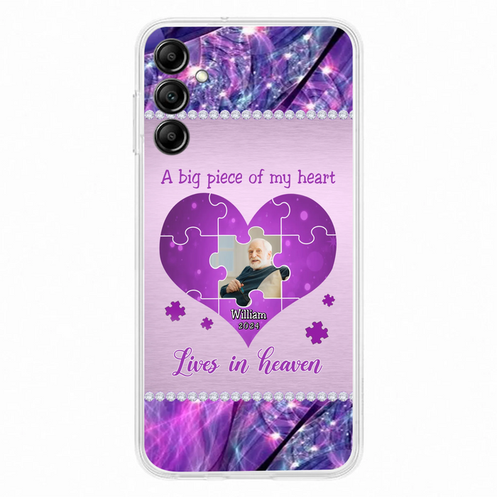 Custom Personalized Memorial Photo Phone Case - Memorial Gift Idea for Father's Day -  A Big Piece Of My Heart Lives In Heaven - Case for iPhone/Samsung