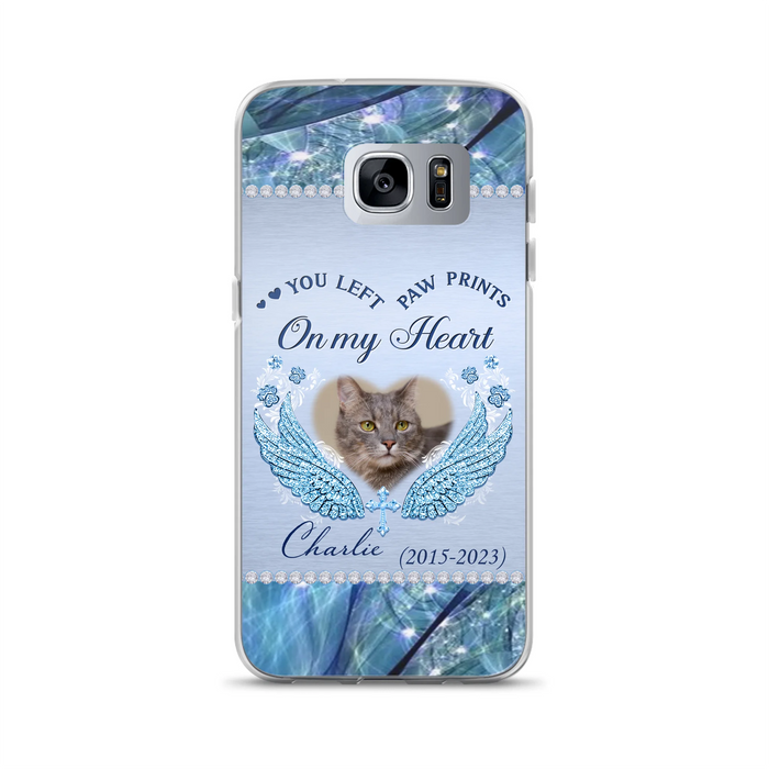 Custom Personalized Memorial Phone Case - Upload Photo - Memorial Gift Idea For Dog/ Cat Lover - You Left Paw Prints On My Heart - Case for iPhone/Samsung