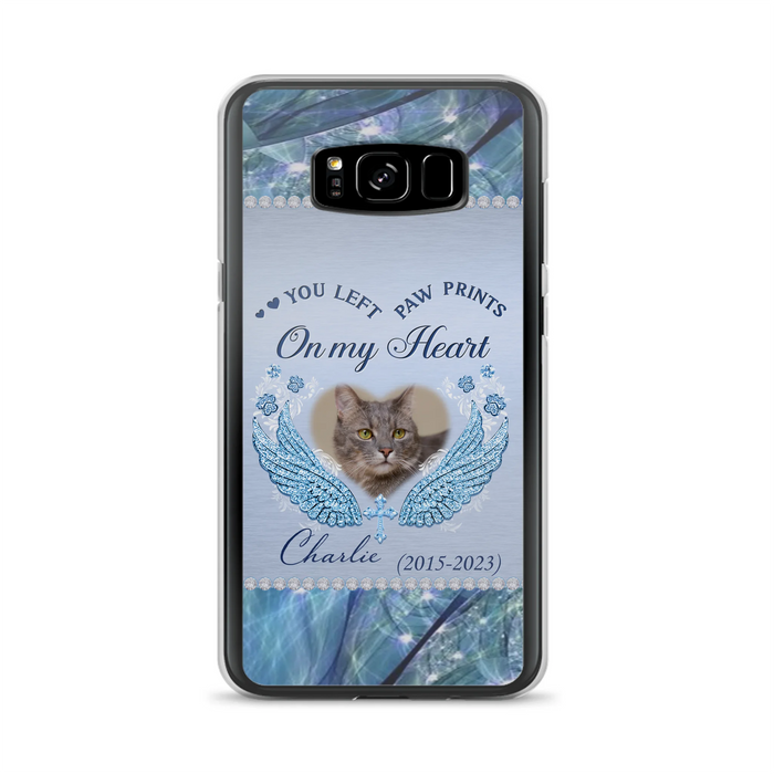 Custom Personalized Memorial Phone Case - Upload Photo - Memorial Gift Idea For Dog/ Cat Lover - You Left Paw Prints On My Heart - Case for iPhone/Samsung