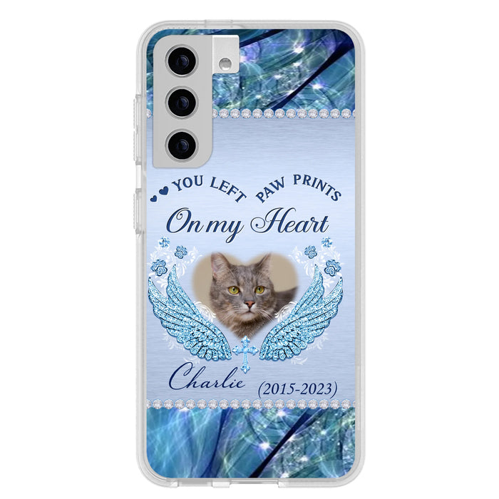 Custom Personalized Memorial Phone Case - Upload Photo - Memorial Gift Idea For Dog/ Cat Lover - You Left Paw Prints On My Heart - Case for iPhone/Samsung