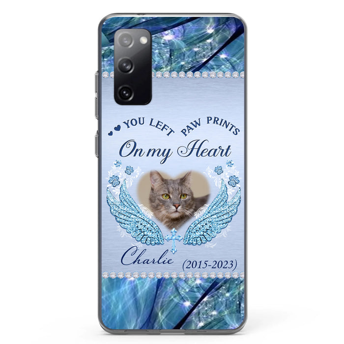 Custom Personalized Memorial Phone Case - Upload Photo - Memorial Gift Idea For Dog/ Cat Lover - You Left Paw Prints On My Heart - Case for iPhone/Samsung