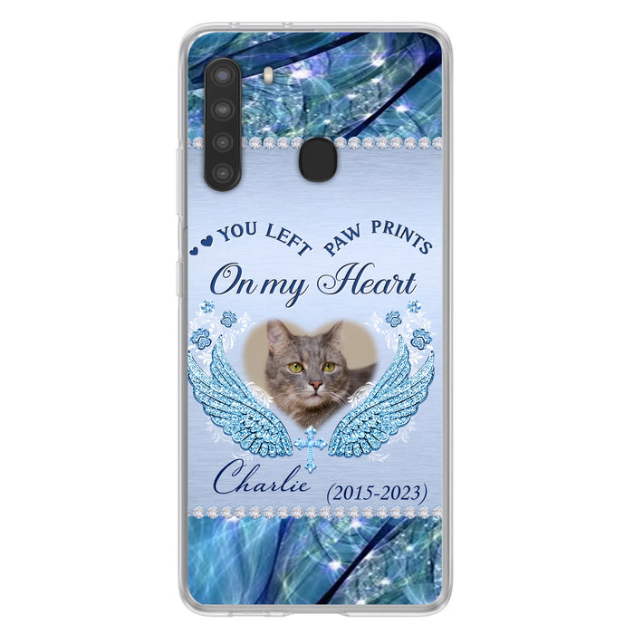 Custom Personalized Memorial Phone Case - Upload Photo - Memorial Gift Idea For Dog/ Cat Lover - You Left Paw Prints On My Heart - Case for iPhone/Samsung