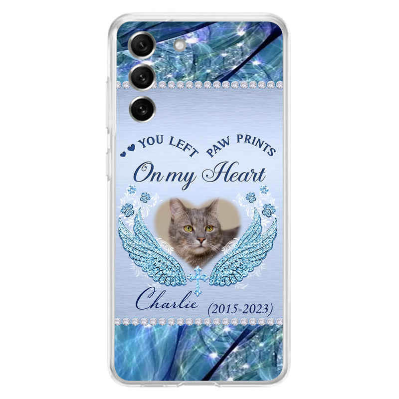 Custom Personalized Memorial Phone Case - Upload Photo - Memorial Gift Idea For Dog/ Cat Lover - You Left Paw Prints On My Heart - Case for iPhone/Samsung