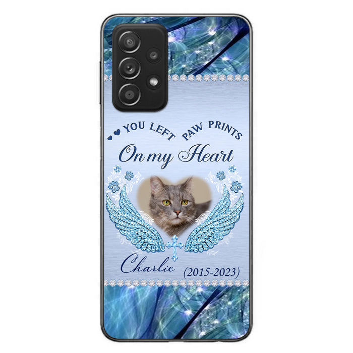 Custom Personalized Memorial Phone Case - Upload Photo - Memorial Gift Idea For Dog/ Cat Lover - You Left Paw Prints On My Heart - Case for iPhone/Samsung