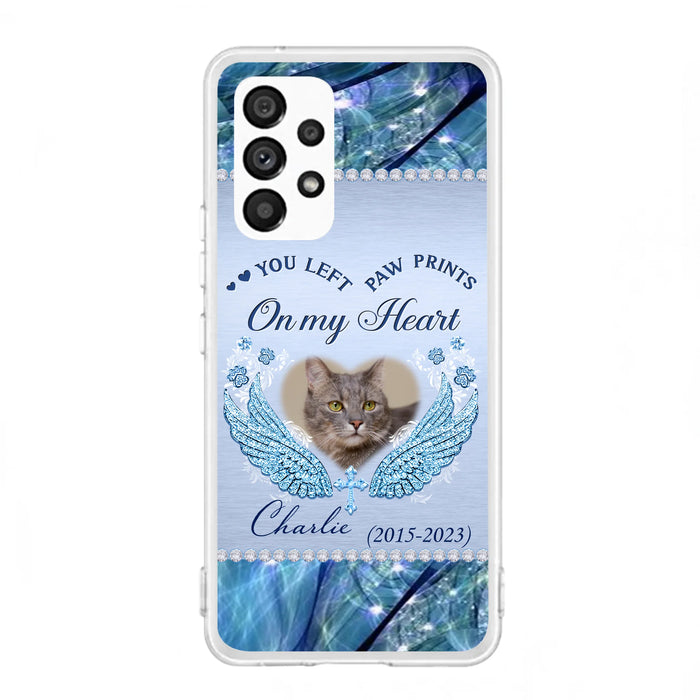 Custom Personalized Memorial Phone Case - Upload Photo - Memorial Gift Idea For Dog/ Cat Lover - You Left Paw Prints On My Heart - Case for iPhone/Samsung