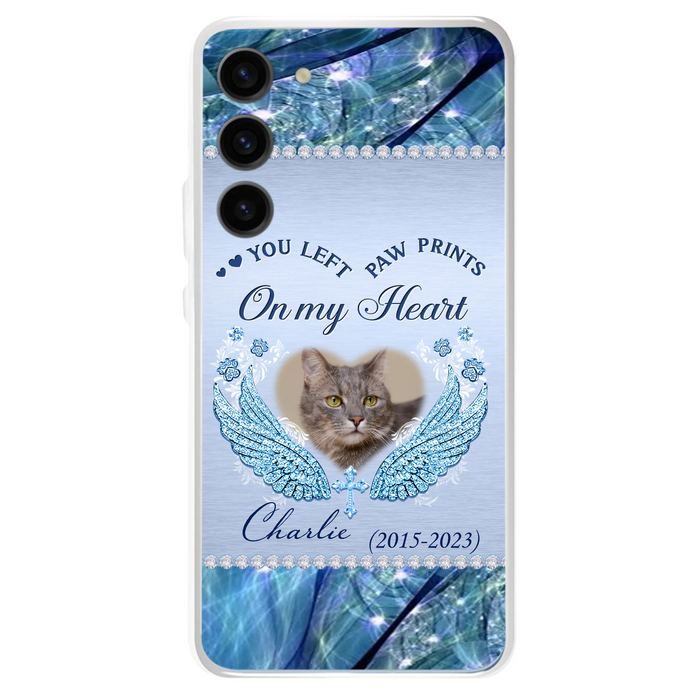 Custom Personalized Memorial Phone Case - Upload Photo - Memorial Gift Idea For Dog/ Cat Lover - You Left Paw Prints On My Heart - Case for iPhone/Samsung