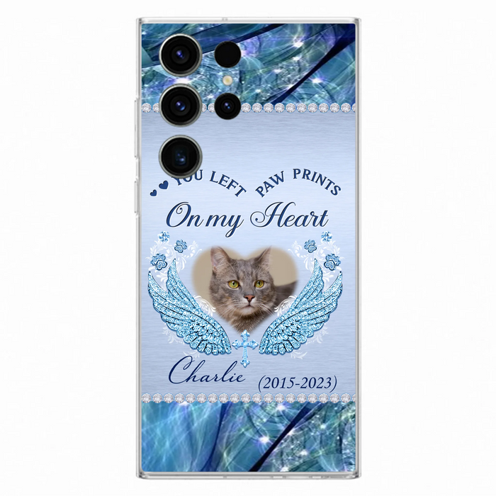 Custom Personalized Memorial Phone Case - Upload Photo - Memorial Gift Idea For Dog/ Cat Lover - You Left Paw Prints On My Heart - Case for iPhone/Samsung