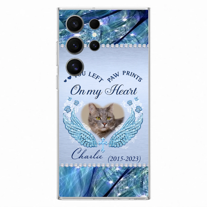Custom Personalized Memorial Phone Case - Upload Photo - Memorial Gift Idea For Dog/ Cat Lover - You Left Paw Prints On My Heart - Case for iPhone/Samsung