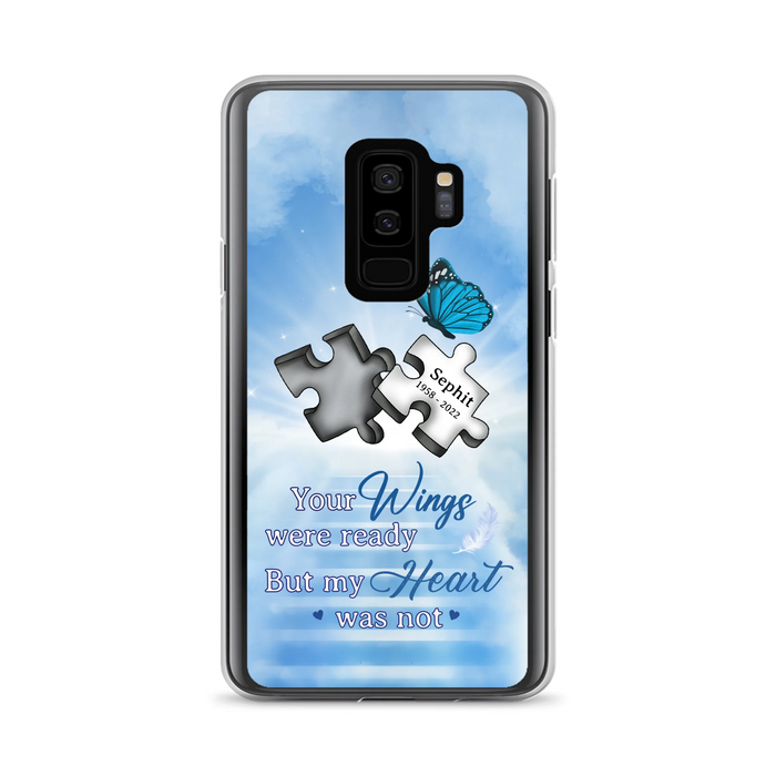 Custom Personalized Memorial Puzzle Butterfly Phone Case - Memorial Gift Idea - Your Wings Were Ready But My Heart Was Not - Case for iPhone/Samsung