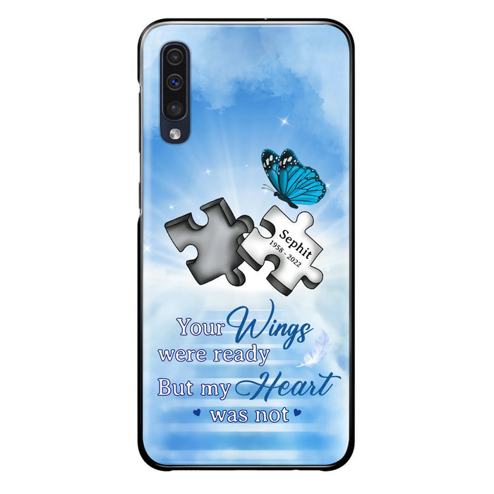 Custom Personalized Memorial Puzzle Butterfly Phone Case - Memorial Gift Idea - Your Wings Were Ready But My Heart Was Not - Case for iPhone/Samsung