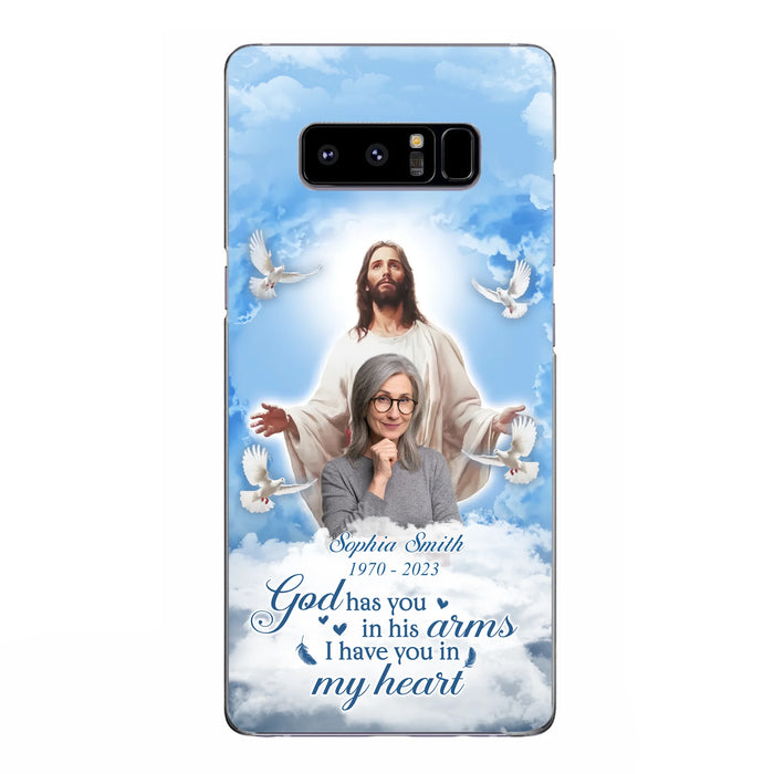 Custom Personalized Memorial Photo Phone Case - Memorial Gift Idea for Mother's Day/Father's Day - God Has You In His Arms I Have You In My Heart - Case for iPhone/Samsung
