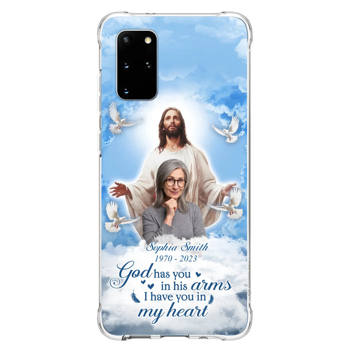 Custom Personalized Memorial Photo Phone Case - Memorial Gift Idea for Mother's Day/Father's Day - God Has You In His Arms I Have You In My Heart - Case for iPhone/Samsung
