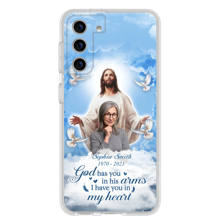 Custom Personalized Memorial Photo Phone Case - Memorial Gift Idea for Mother's Day/Father's Day - God Has You In His Arms I Have You In My Heart - Case for iPhone/Samsung
