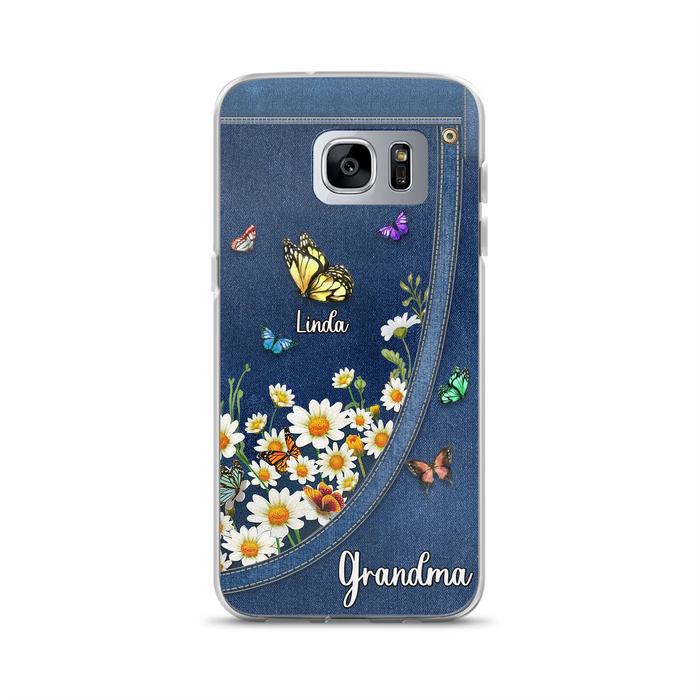 Personalized Daisy And Butterfly Grandma Phone Case - Gift Idea For Grandma - Up to 10 Kids - Case For iPhone/Samsung