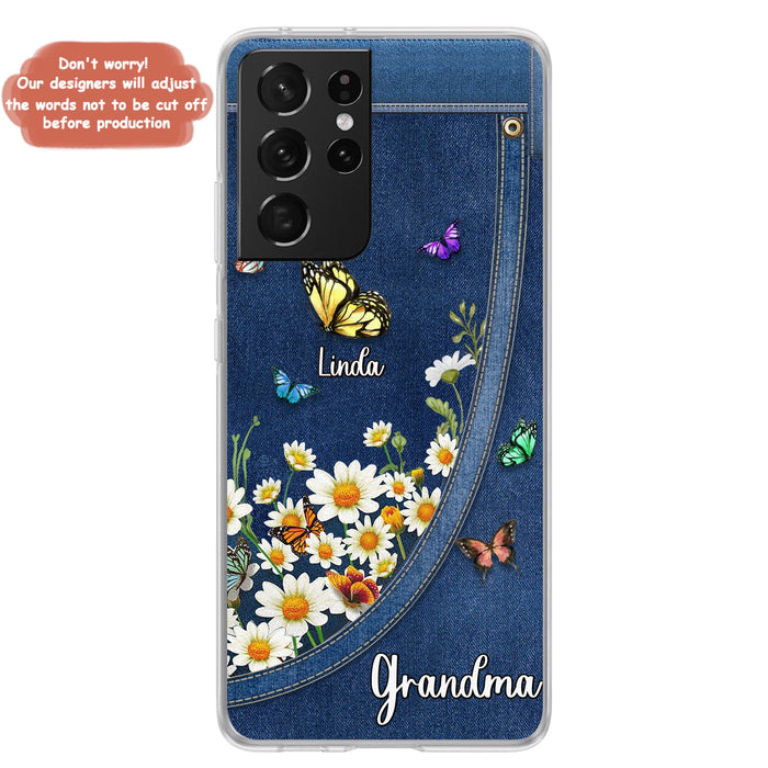 Personalized Daisy And Butterfly Grandma Phone Case - Gift Idea For Grandma - Up to 10 Kids - Case For iPhone/Samsung