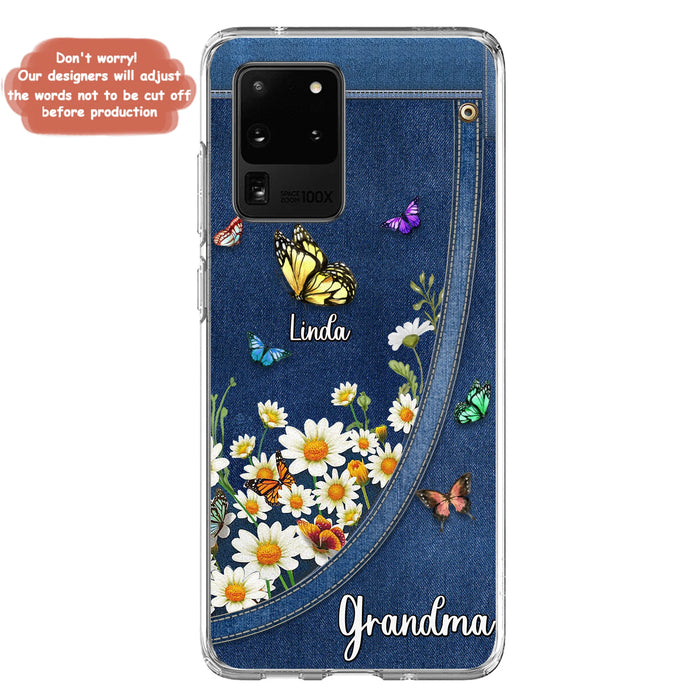 Personalized Daisy And Butterfly Grandma Phone Case - Gift Idea For Grandma - Up to 10 Kids - Case For iPhone/Samsung