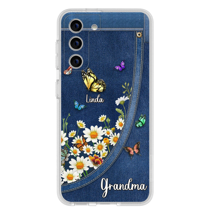 Personalized Daisy And Butterfly Grandma Phone Case - Gift Idea For Grandma - Up to 10 Kids - Case For iPhone/Samsung