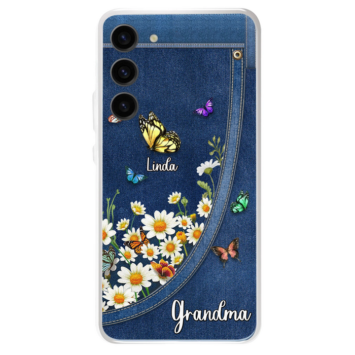Personalized Daisy And Butterfly Grandma Phone Case - Gift Idea For Grandma - Up to 10 Kids - Case For iPhone/Samsung