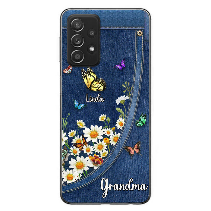 Personalized Daisy And Butterfly Grandma Phone Case - Gift Idea For Grandma - Up to 10 Kids - Case For iPhone/Samsung