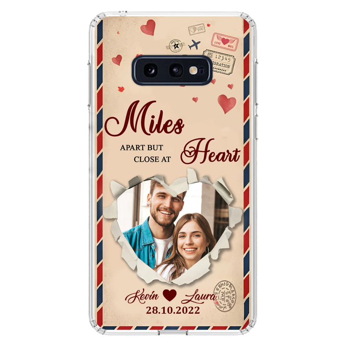 Custom Personalized Couple Phone Case - Gift Idea For Couple/ Valentines Day - Upload Photo - Miles Apart But Close At Heart - Case For iPhone/ Samsung