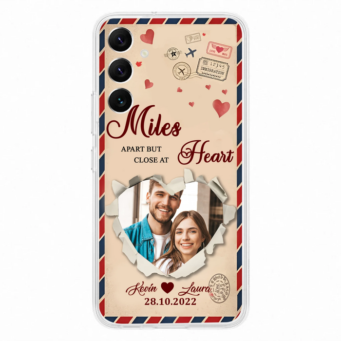 Custom Personalized Couple Phone Case - Gift Idea For Couple/ Valentines Day - Upload Photo - Miles Apart But Close At Heart - Case For iPhone/ Samsung
