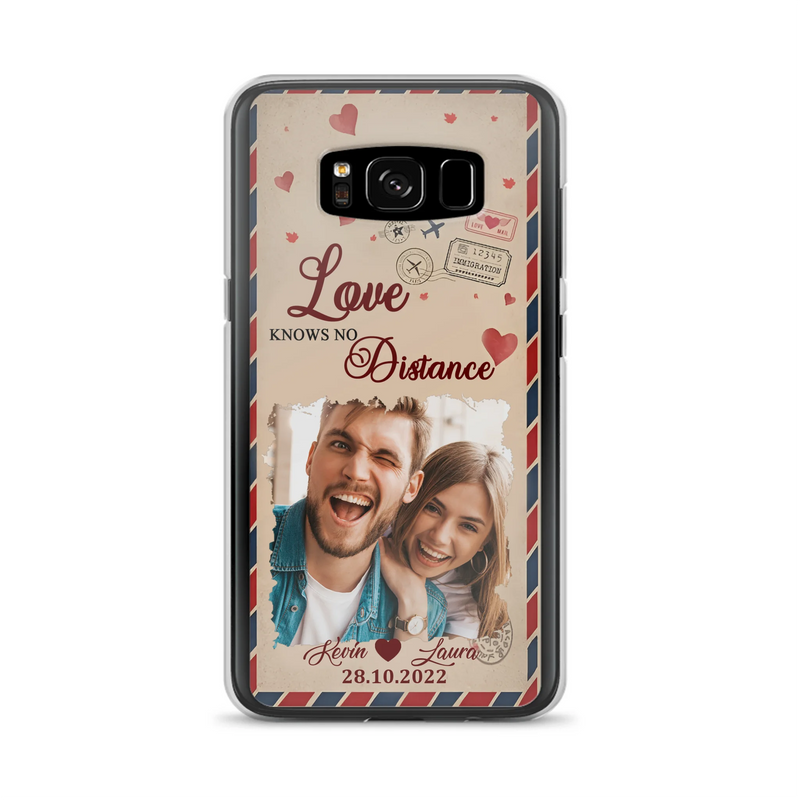Custom Personalized Couple Phone Case - Gift Idea For Couple/ Valentines Day - Upload Photo - Love Knows No Distance - Case For iPhone/ Samsung