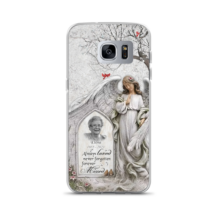 Custom Personalized Angel Memorial Phone Case - Upload Photo - Memorial Gift Idea For Family Member - Always Loved Never Forgotten Forever Missed - Case For iPhone/Samsung