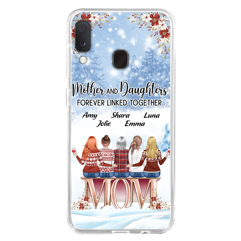 Personalized Mom Phone Case - Mother With Up to 4 Daughters - Gift Idea For Mother's Day From Daughter - Mother And Daughters Forever Linked Together - Case For iPhone/Samsung