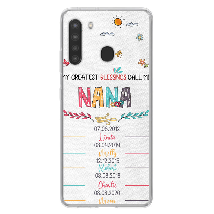 Personalized Grandma Phone Case - Gift Idea For Grandma - Up to 5 Grandkids - My Greatest Blessings Call Me Nana - Case For iPhone/Samsung