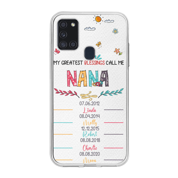 Personalized Grandma Phone Case - Gift Idea For Grandma - Up to 5 Grandkids - My Greatest Blessings Call Me Nana - Case For iPhone/Samsung