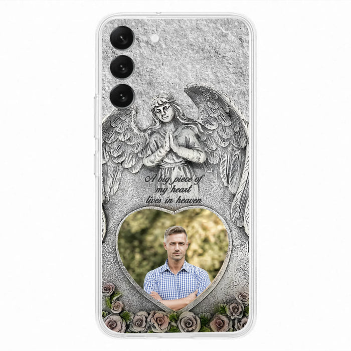 Custom Personalized Memorial Photo Phone Case - Memorial Gift Idea For Family Member - A Big Piece Of My Heart Lives In Heaven - Case For iPhone/Samsung