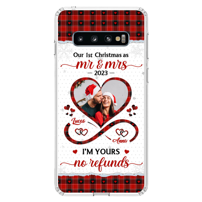 Custom Personalized Couple Photo Phone Case - Christmas Gift Idea For Couple/ Him/ Her - Our 1st Christmas As Mr & Mrs - Case For iPhone/Samsung
