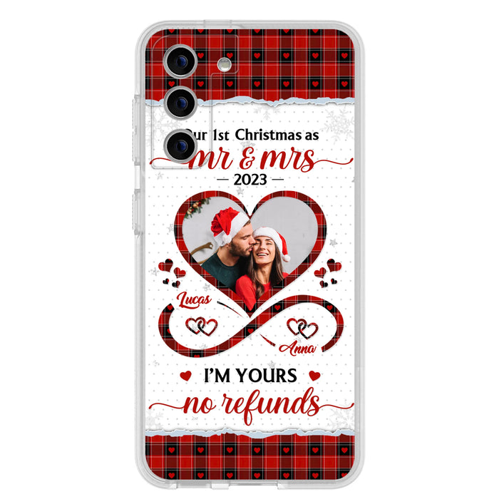 Custom Personalized Couple Photo Phone Case - Christmas Gift Idea For Couple/ Him/ Her - Our 1st Christmas As Mr & Mrs - Case For iPhone/Samsung