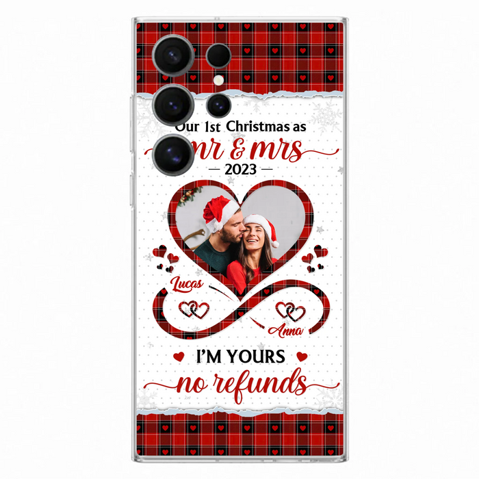 Custom Personalized Couple Photo Phone Case - Christmas Gift Idea For Couple/ Him/ Her - Our 1st Christmas As Mr & Mrs - Case For iPhone/Samsung
