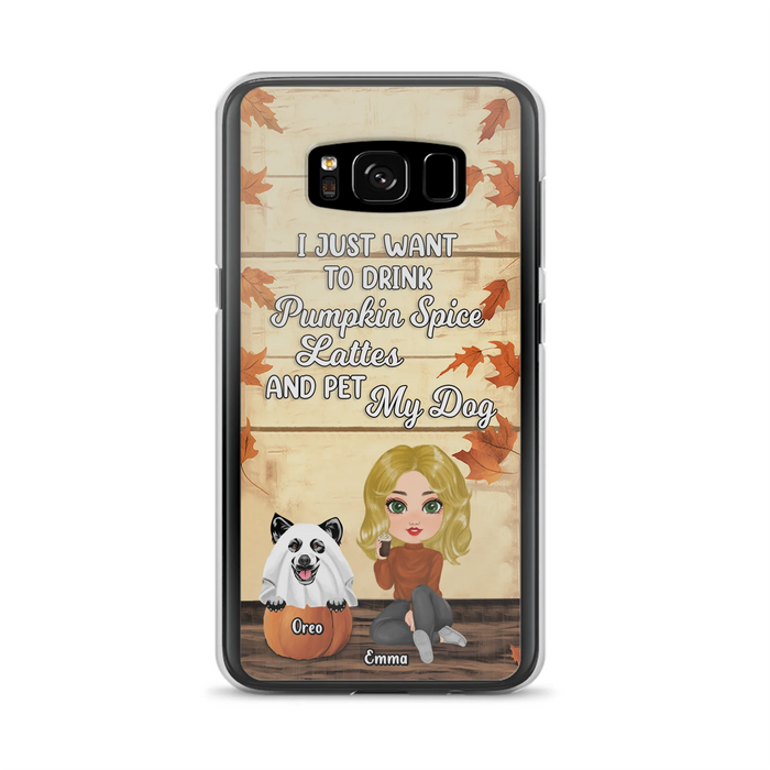 Custom Personalized Girl Dog/Cat Phone Case - Upto 5 Pets - Autumn Gift For Dog/Cat Lover - I Just Want To Drink Pumpkin Spice Lattes And Pet My Dogs - Case For iPhone And Samsung