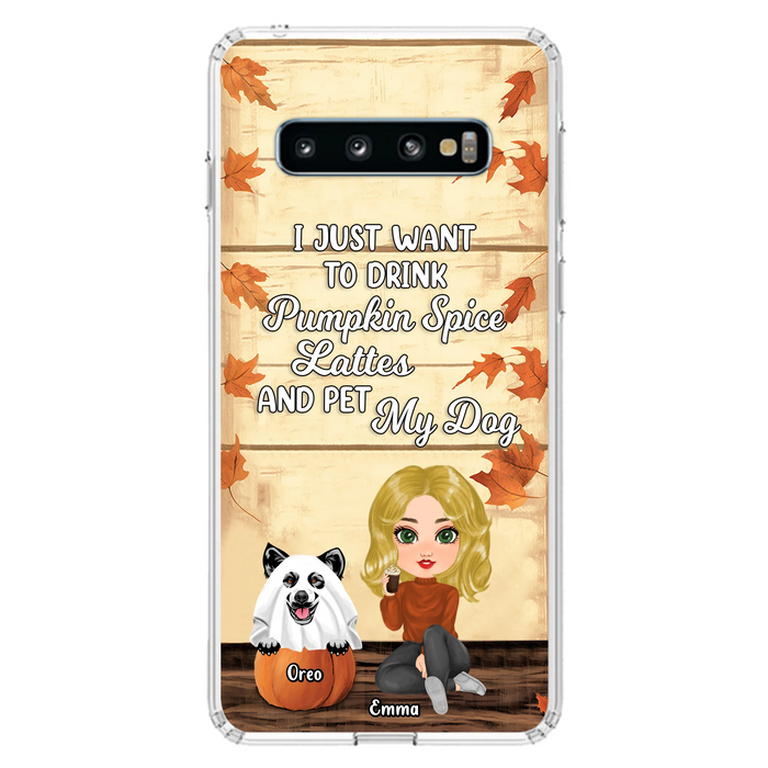 Custom Personalized Girl Dog/Cat Phone Case - Upto 5 Pets - Autumn Gift For Dog/Cat Lover - I Just Want To Drink Pumpkin Spice Lattes And Pet My Dogs - Case For iPhone And Samsung
