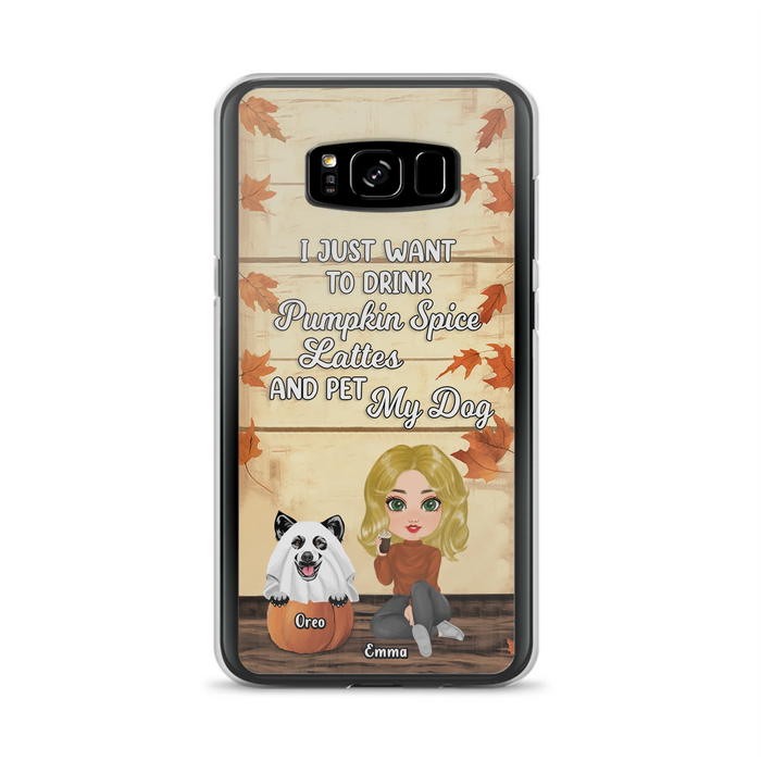 Custom Personalized Girl Dog/Cat Phone Case - Upto 5 Pets - Autumn Gift For Dog/Cat Lover - I Just Want To Drink Pumpkin Spice Lattes And Pet My Dogs - Case For iPhone And Samsung