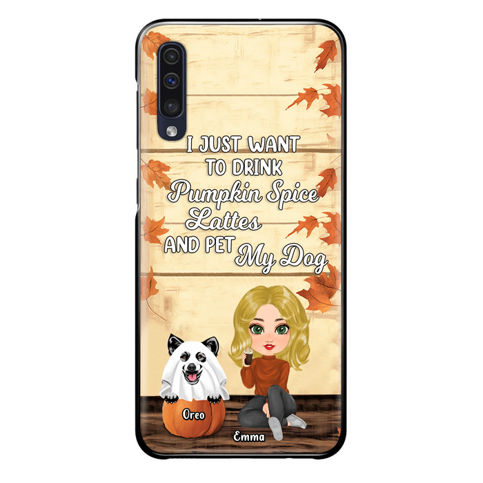 Custom Personalized Girl Dog/Cat Phone Case - Upto 5 Pets - Autumn Gift For Dog/Cat Lover - I Just Want To Drink Pumpkin Spice Lattes And Pet My Dogs - Case For iPhone And Samsung