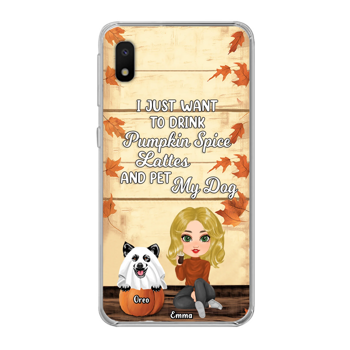 Custom Personalized Girl Dog/Cat Phone Case - Upto 5 Pets - Autumn Gift For Dog/Cat Lover - I Just Want To Drink Pumpkin Spice Lattes And Pet My Dogs - Case For iPhone And Samsung