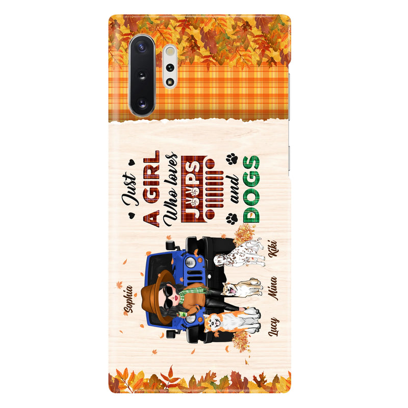 Personalized Off-road Autumn Girl Phone Case - Gift Idea For Girl/Dog Lovers - Up to 3 Dogs - Case For iPhone/Samsung
