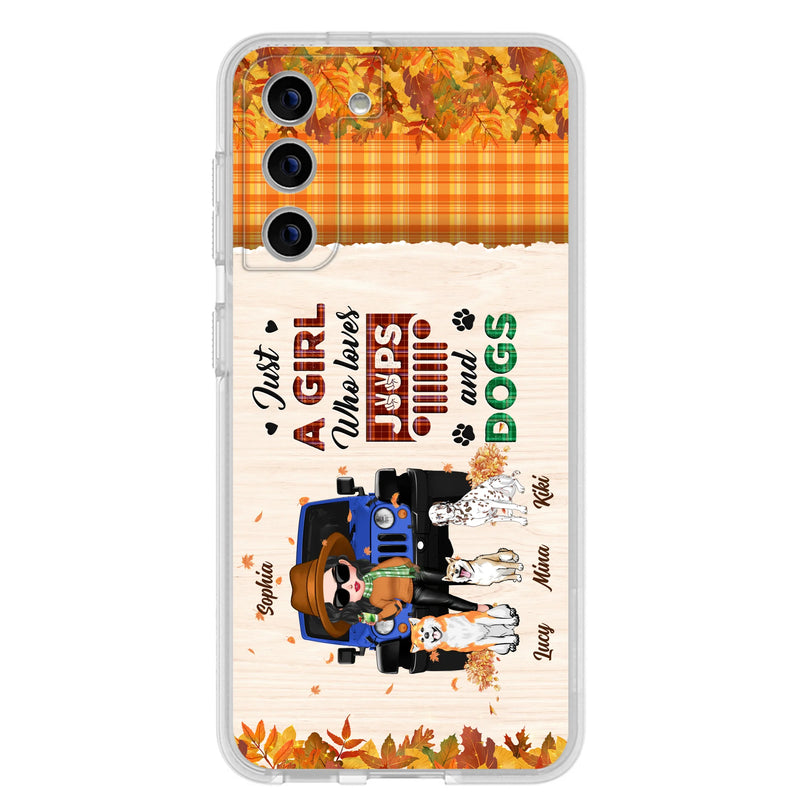 Personalized Off-road Autumn Girl Phone Case - Gift Idea For Girl/Dog Lovers - Up to 3 Dogs - Case For iPhone/Samsung