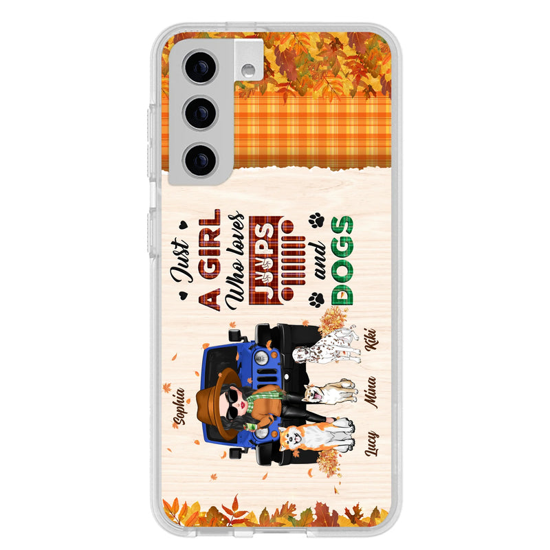 Personalized Off-road Autumn Girl Phone Case - Gift Idea For Girl/Dog Lovers - Up to 3 Dogs - Case For iPhone/Samsung
