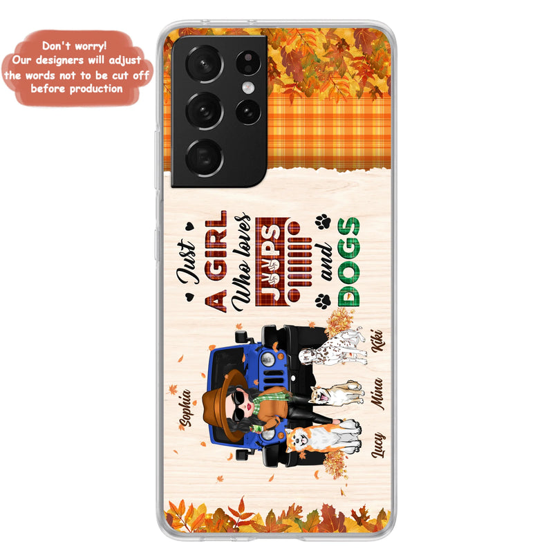 Personalized Off-road Autumn Girl Phone Case - Gift Idea For Girl/Dog Lovers - Up to 3 Dogs - Case For iPhone/Samsung