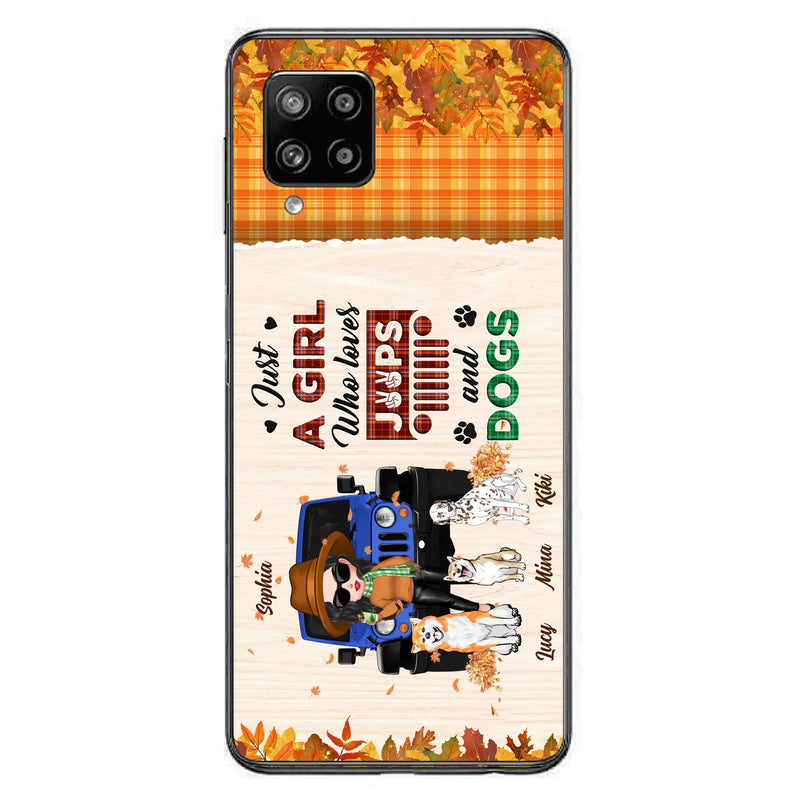 Personalized Off-road Autumn Girl Phone Case - Gift Idea For Girl/Dog Lovers - Up to 3 Dogs - Case For iPhone/Samsung