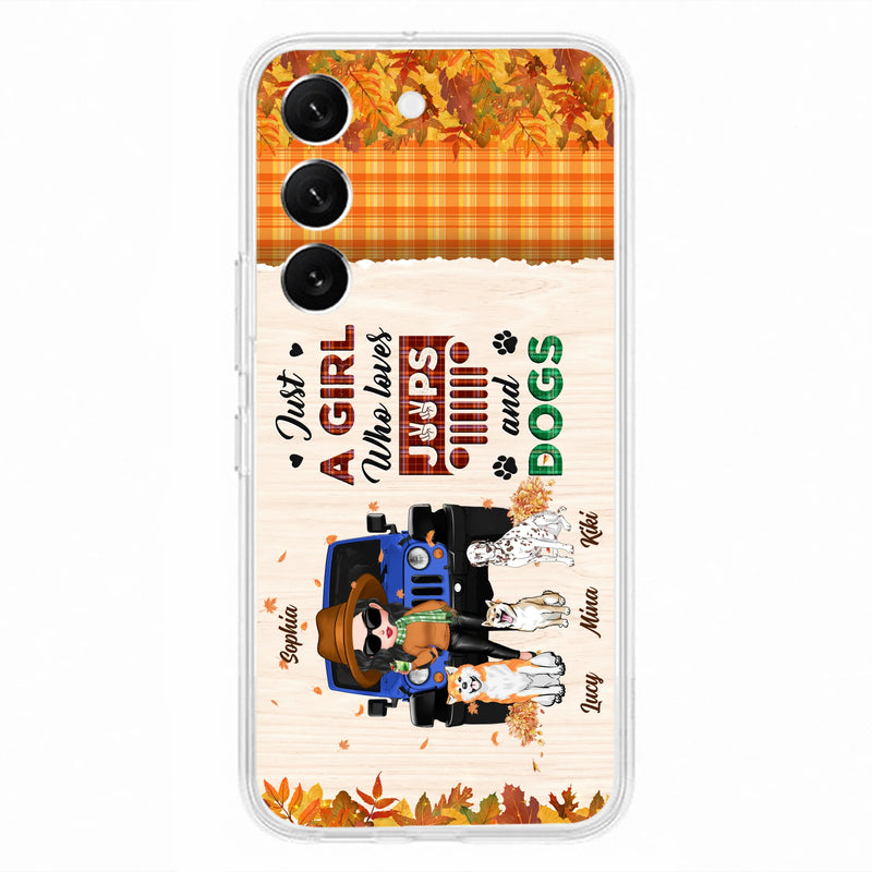 Personalized Off-road Autumn Girl Phone Case - Gift Idea For Girl/Dog Lovers - Up to 3 Dogs - Case For iPhone/Samsung