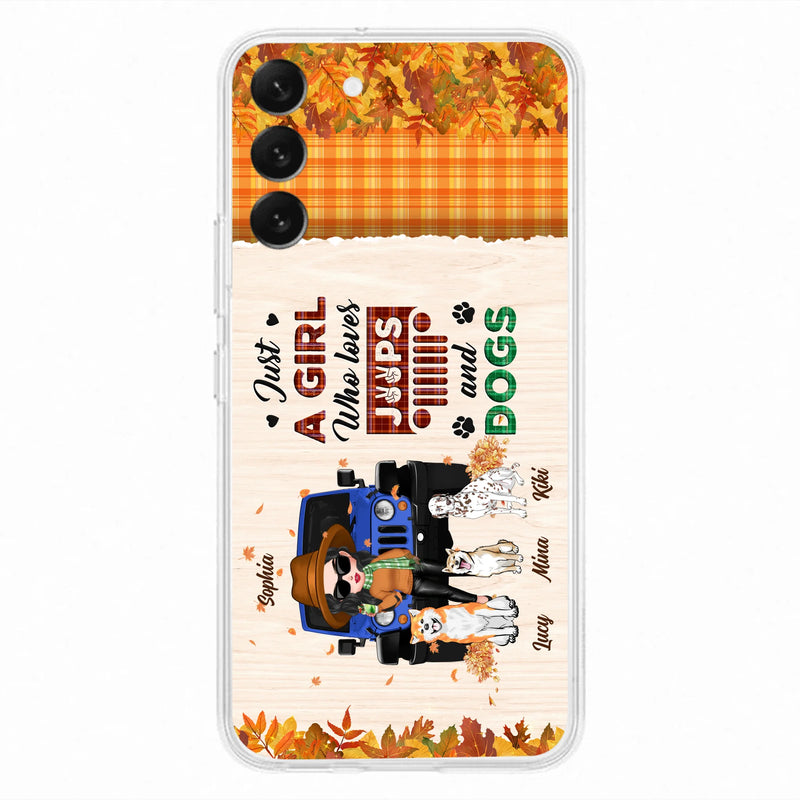 Personalized Off-road Autumn Girl Phone Case - Gift Idea For Girl/Dog Lovers - Up to 3 Dogs - Case For iPhone/Samsung