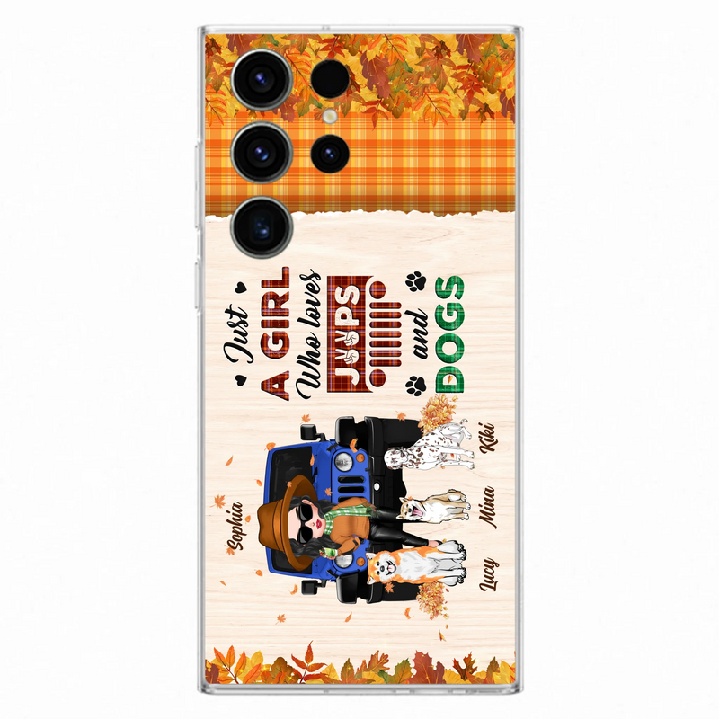 Personalized Off-road Autumn Girl Phone Case - Gift Idea For Girl/Dog Lovers - Up to 3 Dogs - Case For iPhone/Samsung