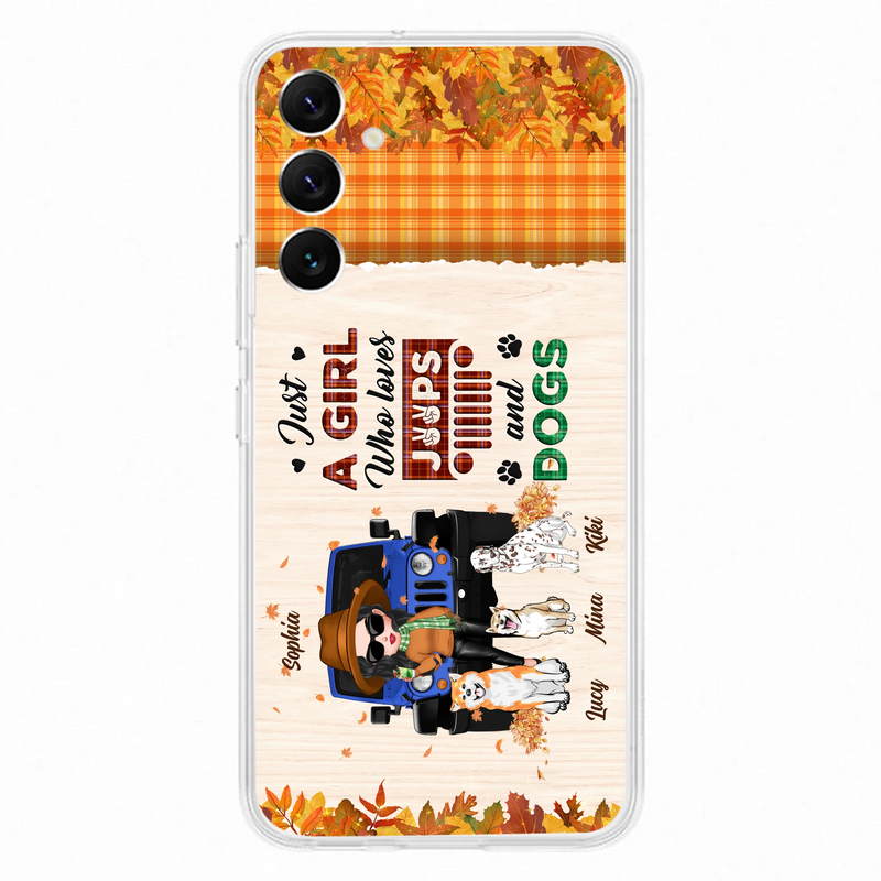 Personalized Off-road Autumn Girl Phone Case - Gift Idea For Girl/Dog Lovers - Up to 3 Dogs - Case For iPhone/Samsung