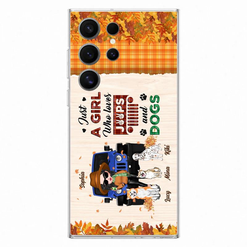 Personalized Off-road Autumn Girl Phone Case - Gift Idea For Girl/Dog Lovers - Up to 3 Dogs - Case For iPhone/Samsung
